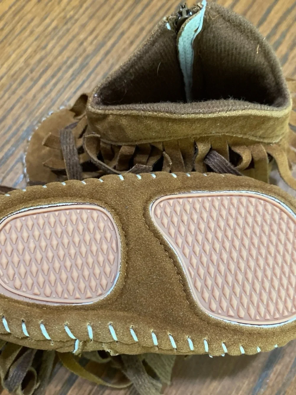 Kids Suede Fringe Moccasins in Brown